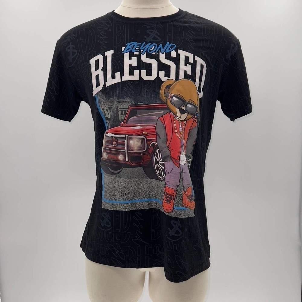 Launder Black Teddy Bear Graphic Short Sleeve T-Shirt-L